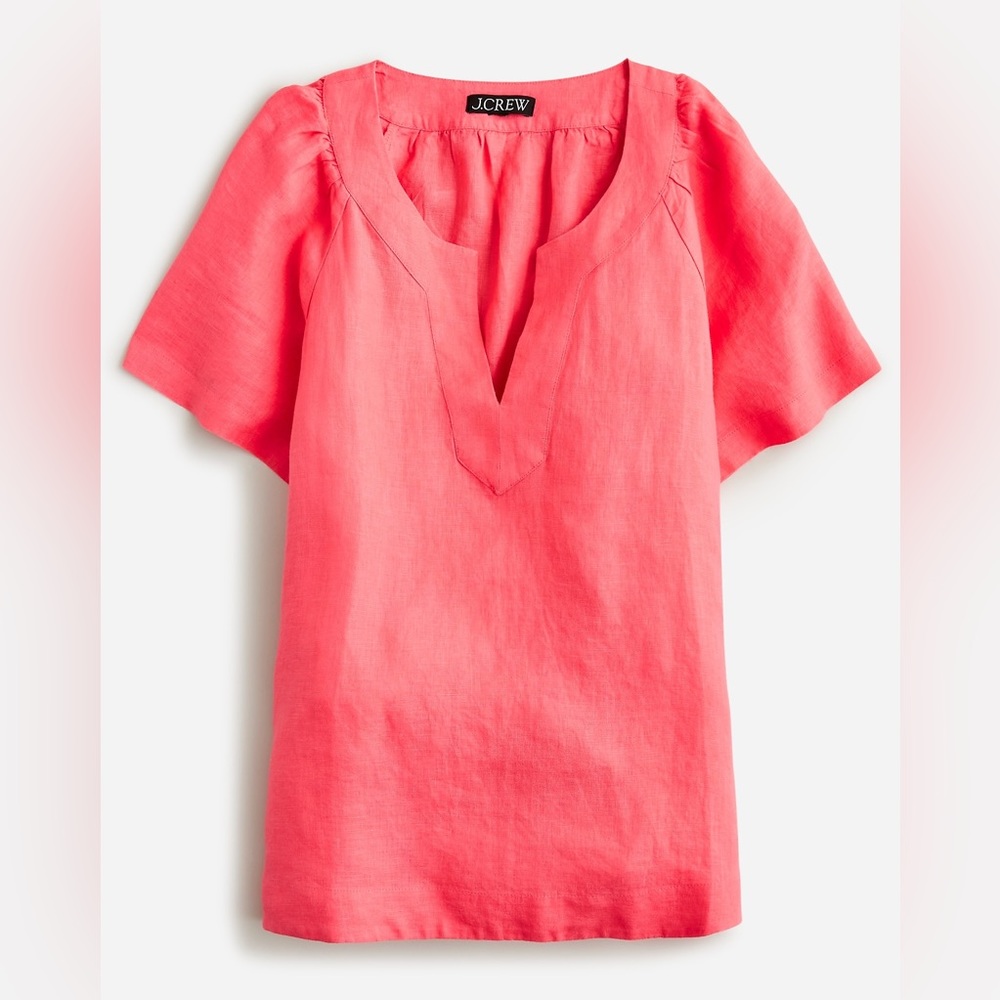 NWOT worn once J. Crew Flutter-sleeve linen V-neck top papaya pink